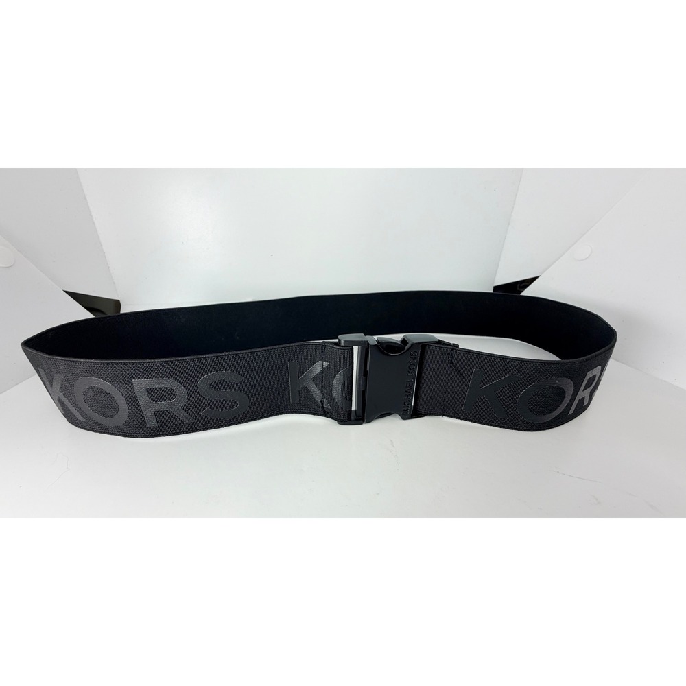 Michael Kors Womens Black Logo Elastic Webbing Waist Belt With Buckle 31 Inch
